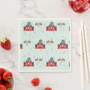 Birthday Dinosaur race car red racing boy kid name Napkins