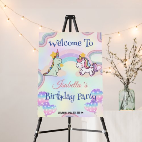 Birthday dinosaur rainbow unicorn Party for Girls Foam Board