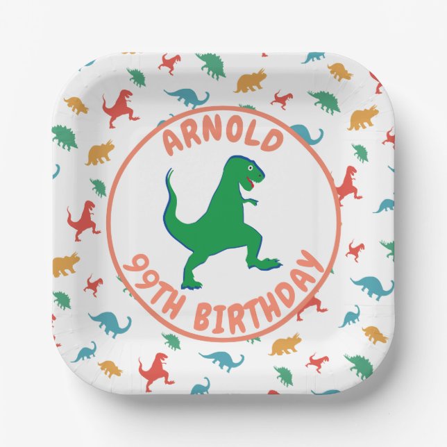 Birthday Dinosaur T Rex Kids Jurassic Prehistoric  Paper Plates (Front)