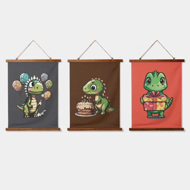 Birthday Dinosaurs Hanging Tapestry (Triple)