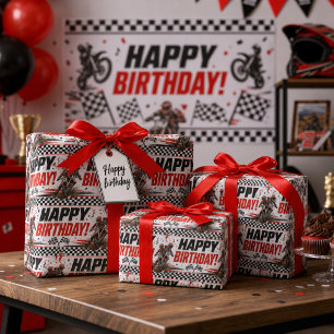 Birthday Dirt Bike Motocross Pattern for Boys Wrapping Paper