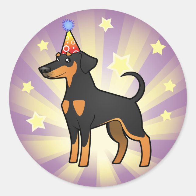 Birthday Doberman Pinscher (floppy ears) Classic Round Sticker (Front)