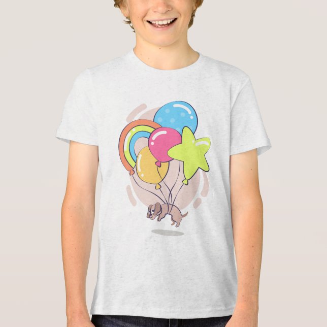 Birthday Dog Floating Balloons Cute Tri-Blend Shirt (Front)