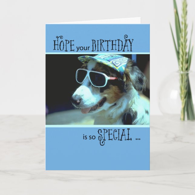 Birthday Dog in Sunglasses, Humorous Card (Front)