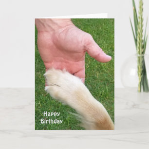 birthday-dog paw in man's hand card