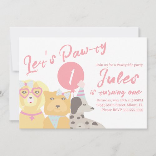 Birthday Dog Paw_ty Party Balloon Pink Invitation