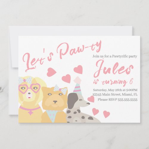 Birthday Dog Paw_ty Party Hearts Valentines Invitation