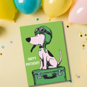 Birthday Dog Pilot Travel Suitcase Funny Aviation Card