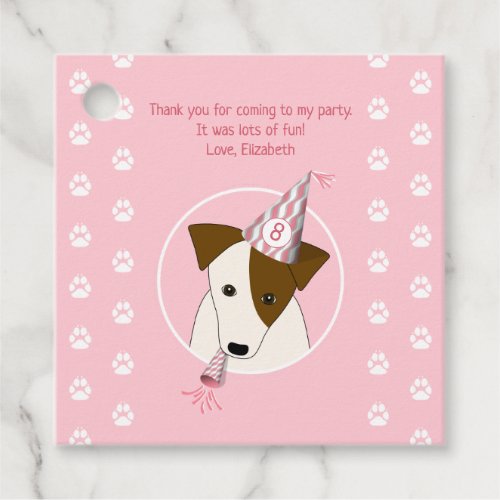 birthday dog puppy wearing party hat girls pink favor tags