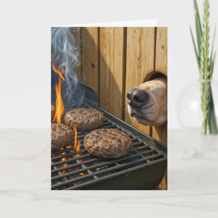 Birthday Dog Sniffing Hamburgers On a Grill Card