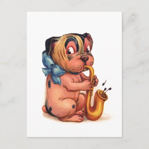 Birthday Dog with Saxophone Postcard