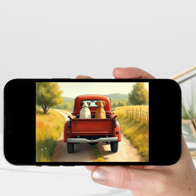 Birthday Dogs In a Red Retro Truck Card (Front Digital)