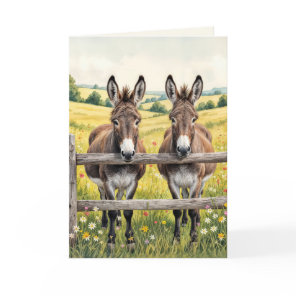 Birthday Donkeys Standing Behind a Fence Card