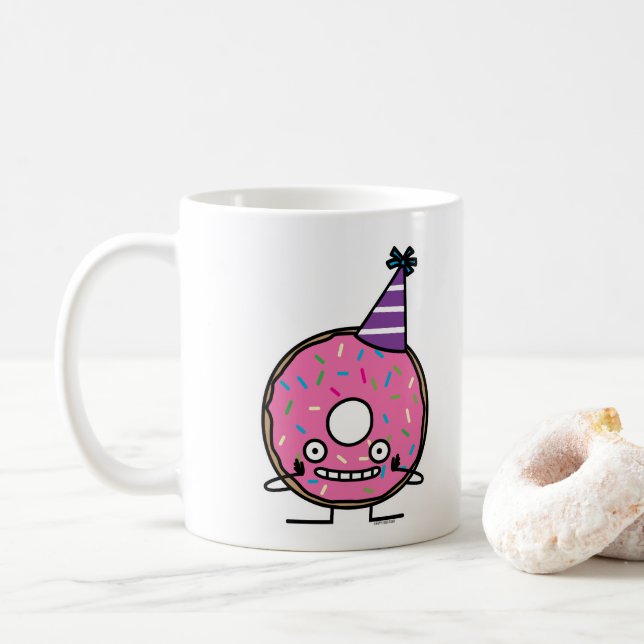 Birthday Donut pink icing sprinkles party hat Coffee Mug (With Donut)