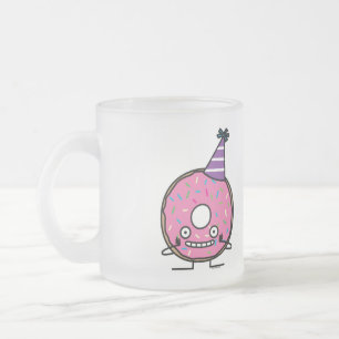 Birthday Donut pink icing sprinkles party hat Frosted Glass Coffee Mug