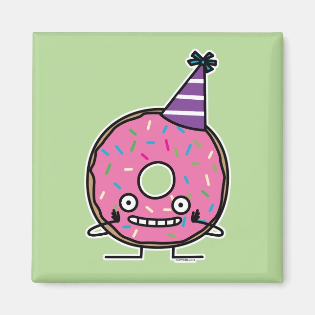 Birthday Donut pink icing sprinkles party hat Magnet (Front)