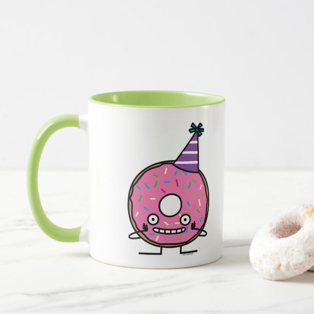 Birthday Donut pink icing sprinkles party hat Mug (With Donut)