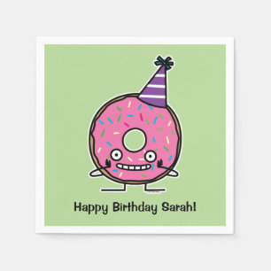 Birthday Donut pink icing sprinkles party hat Napkins