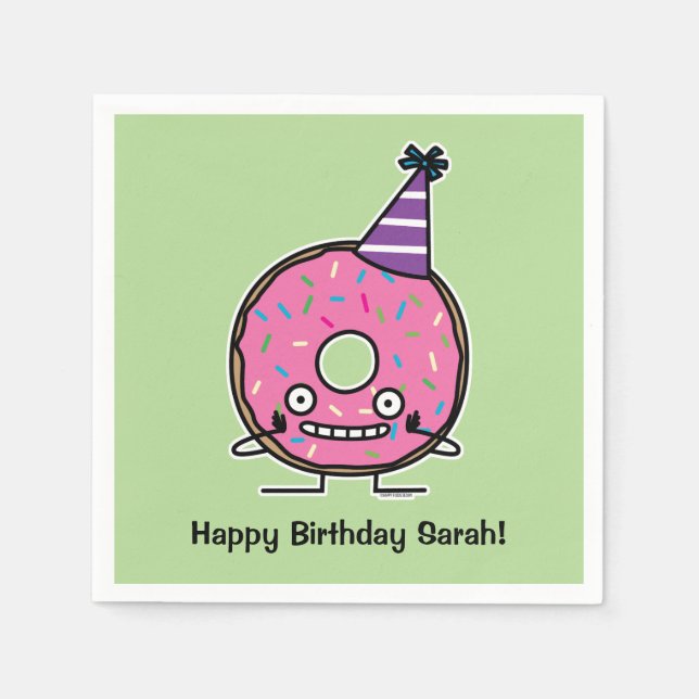 Birthday Donut pink icing sprinkles party hat Napkins (Front)