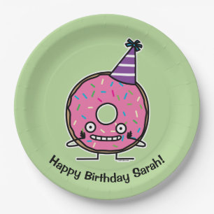Birthday Donut pink icing sprinkles party hat Paper Plates