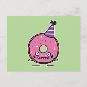 Birthday Donut pink icing sprinkles party hat Postcard