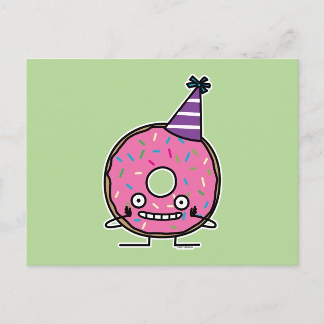 Birthday Donut pink icing sprinkles party hat Postcard (Front)