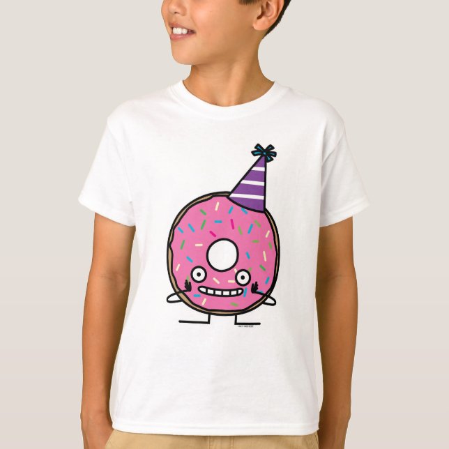 Birthday Donut pink icing sprinkles party hat T-Shirt (Front)