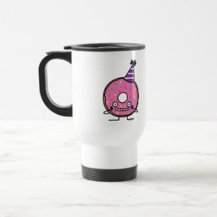 Birthday Donut pink icing sprinkles party hat Travel Mug