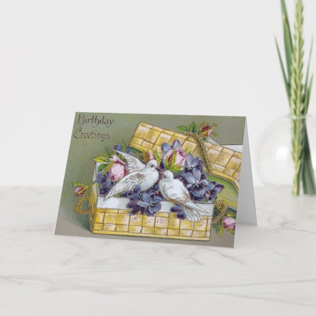 Birthday Dove and Basket Vintage Card (Front)