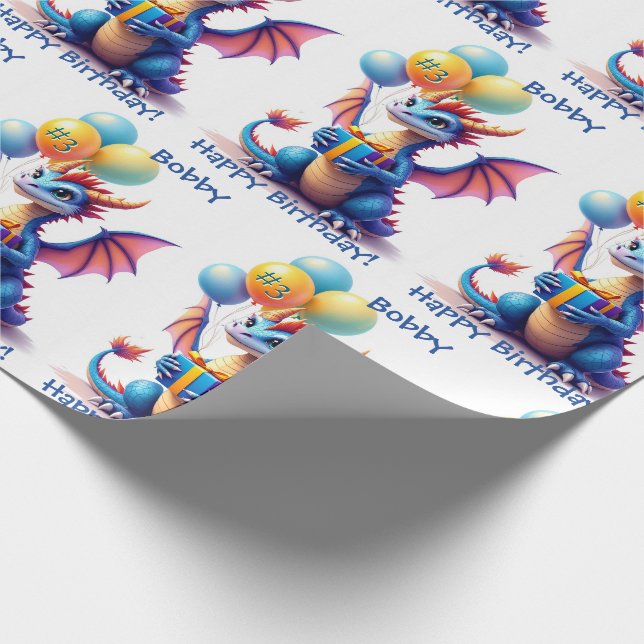 Birthday Dragon Add Name & Age Wrapping Paper (Corner)
