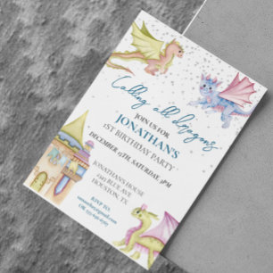 Birthday Dragon Watercolor Invitation