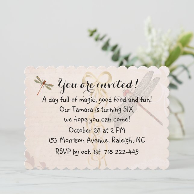 Birthday Dragonflies Invitation (Standing Front)