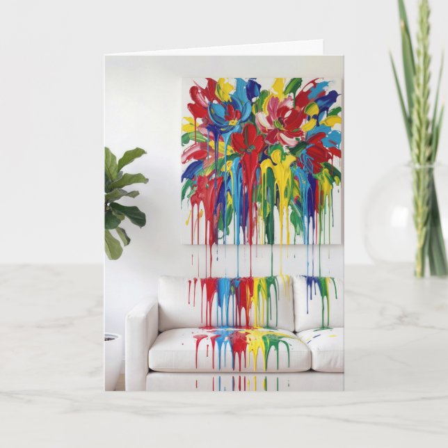 Birthday Dripping Abstract Canvas Art Card (Front)
