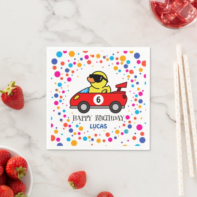 Birthday DUCK race car boy red racing kid name Napkins (Insitu)