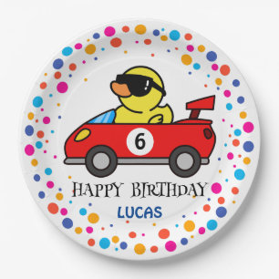 Birthday DUCK race car boy red racing kid name Paper Plates