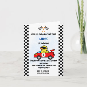Birthday Duck race car boy red racing kids name Invitation