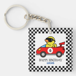 Birthday Duck race car red boy kid name Keychain