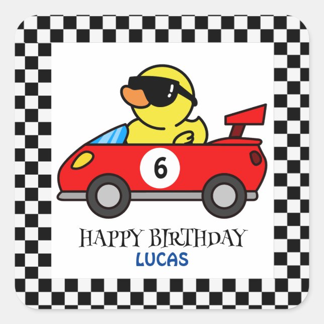 Birthday Duck race car red boy kid name Square Sticker (Front)