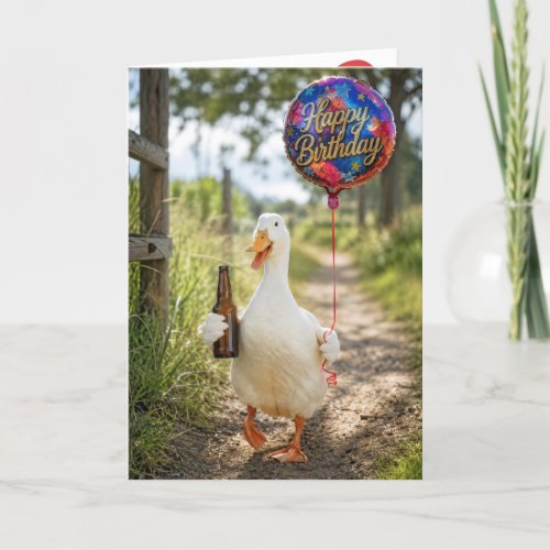 Birthday Duck with a Beer and Balloon Card