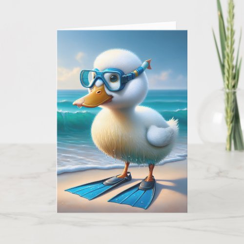 Birthday Duck With Diving Fins Card