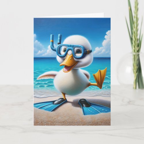 Birthday Duck With Snorkel On Beach Card