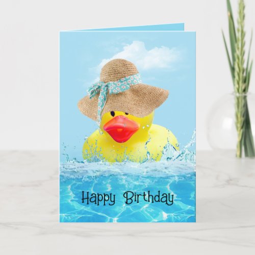Birthday Duck with Sun Hat In Water Card