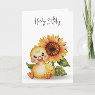 Birthday Duckling With Sunflower Card