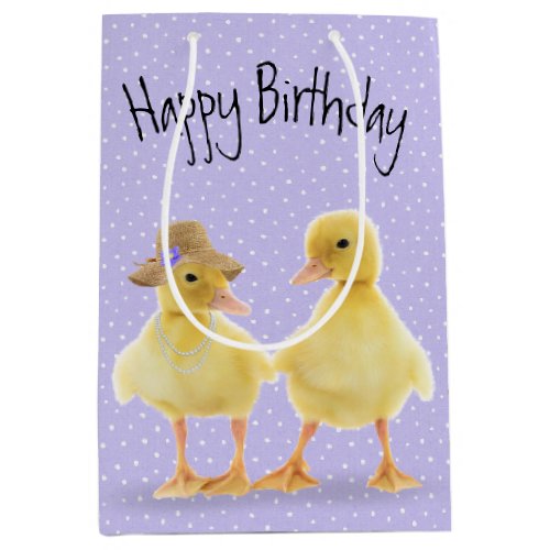 Birthday Ducklings On Polka Dots Medium Gift Bag
