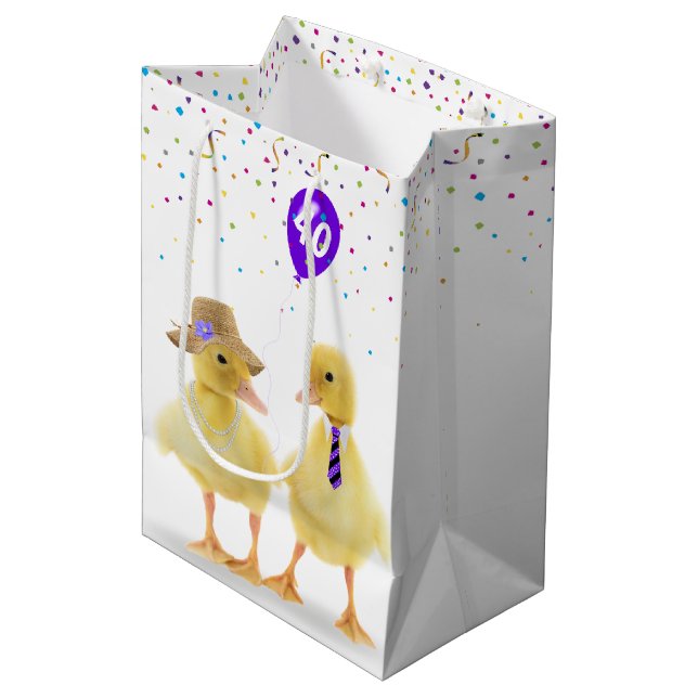 Birthday Ducklings with 40th Birthday Balloon Medium Gift Bag (Front Angled)