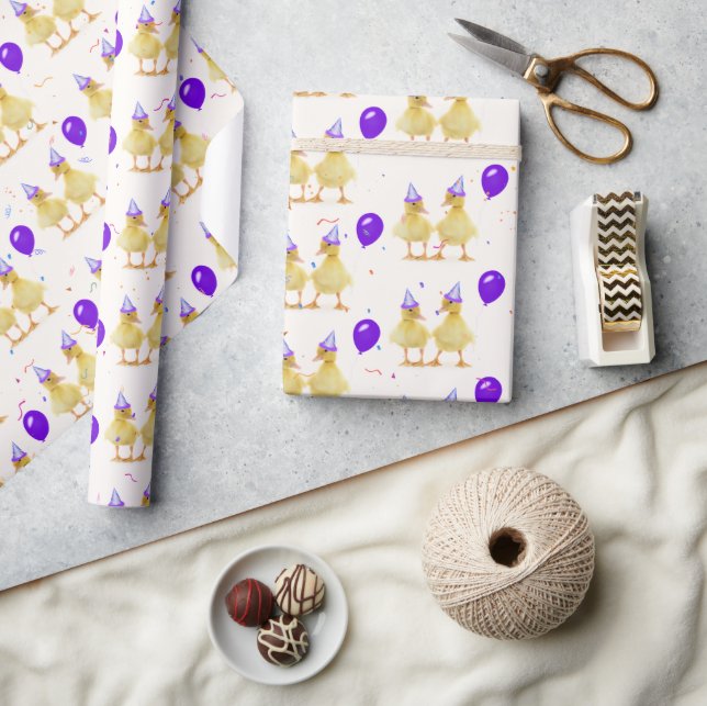 Birthday Ducks With Confetti and Balloons Wrapping Paper (Crafts)