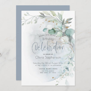 Birthday   Dusty Blue Over the Moon Invitation