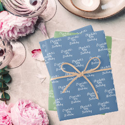 Birthday dusty blue sage green white name wrapping paper sheets