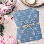 Birthday dusty blue white name wrapping paper sheets<br><div class="desc">Elegant,  trendy party wrapping paper sheets. Dusty blue backgrounds,  white text. 
Personalize and add a name and age.</div>