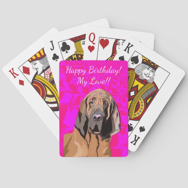 Birthday Editable Blood Hound photo & text Poker Cards (Back)
